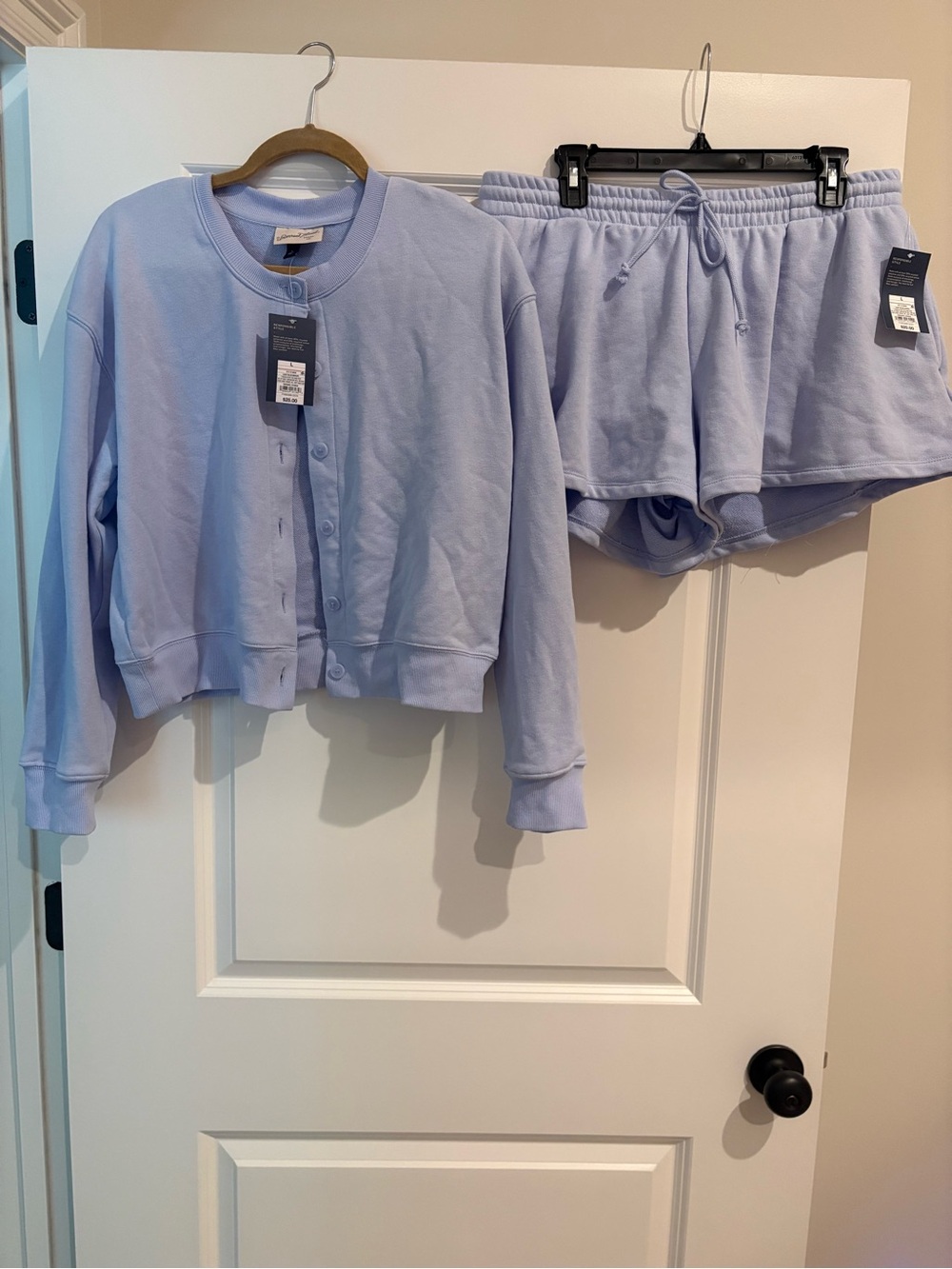 Universal Thread Lavender Button-Up Cardigan with Drawstring Shorts Set